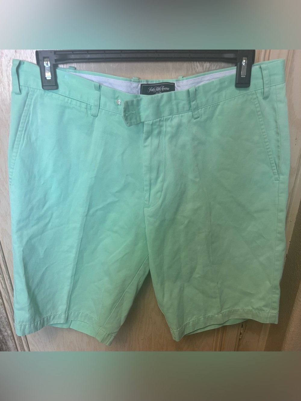 Saks Fifth Avenue Men Pima Cotton Linen Blend Chino Shorts Mint Green Sz 36 READ